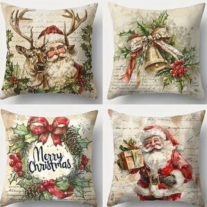 🎄 NIP 4/pc/set Pillow Covers Vintage Christmas PILLOW COVERS ONLY 🎄
